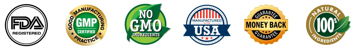 LungExpand Pro Certifications and Guarantees: FDA Registered, GMP Certified, No GMO Ingredients, Made in USA, 100% Natural Ingredients, 100% Money Back Guarantee