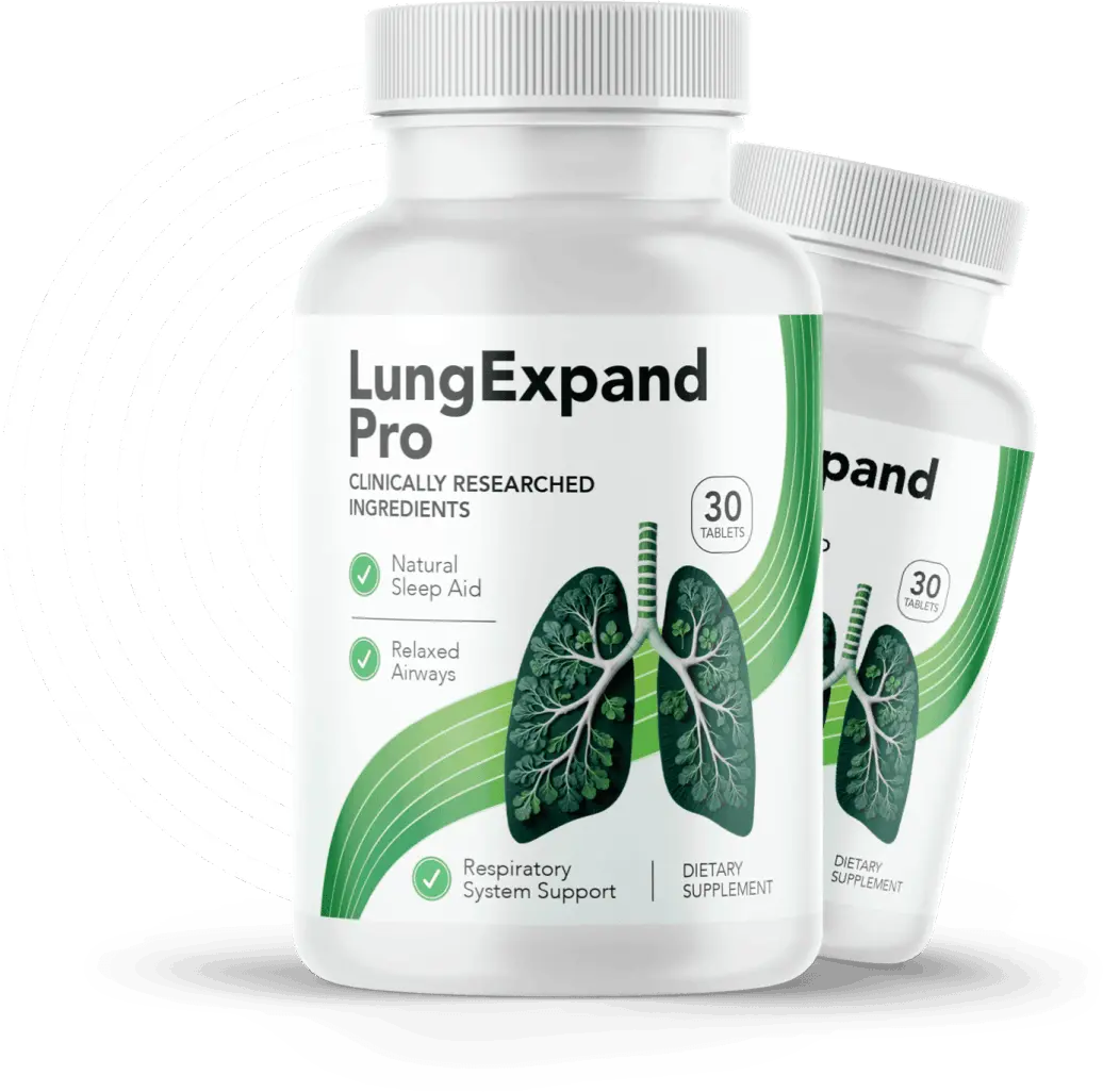 Two bottles of LungExpand Pro supplement for respiratory system support