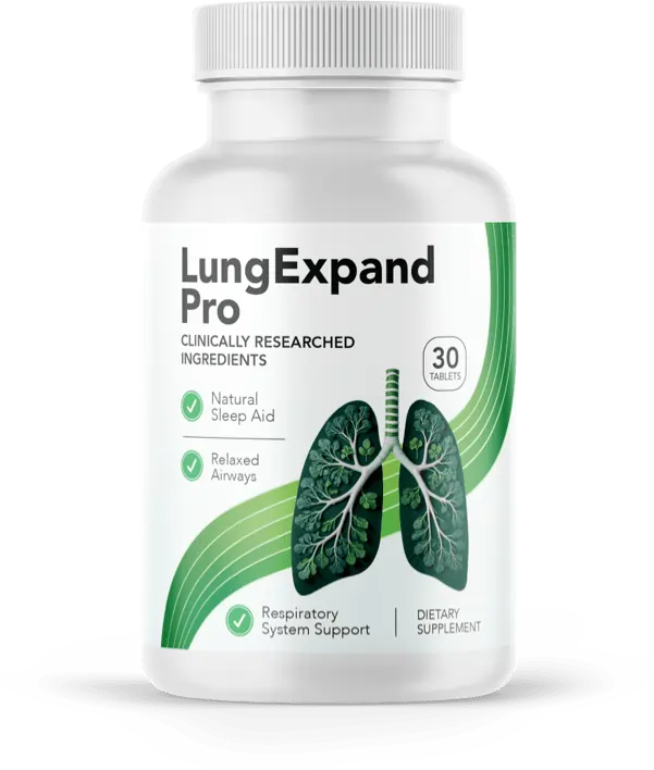 Single bottle of LungExpand Pro supplement designed for natural sleep aid, relaxed airways, and respiratory system support